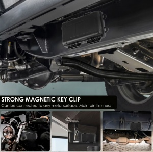 Cutie magnetica pentru cheie de rezerva montata sub autoturism pe suprafata metalica