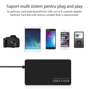Hub USB 3.0 Techstar HUBA0402 compatibil laptop si PC