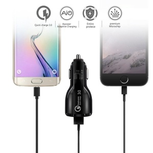 Incarcator Auto Dual 2 USB Techstar® Qualcomm Quick Charge 3.0 Adaptor 9V 2A Bricheta Negru - Img 5