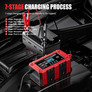 Redresor Techstar BC-1206 rosu cu design compact pentru incarcare baterii AGM GEL WET EFB LiFePO4