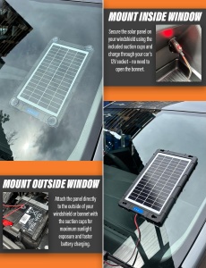Utilizare pe parbriz: panou solar Techstar 7.5W întreținere baterie 12V