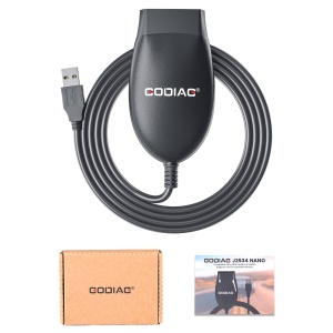 Kit complet GODIAG J2534 Nano pentru diagnoza auto cu interfata OBD2 USB, ambalaj si ghid de utilizare