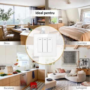 Intrerupator triplu cap scara alb montat in decor modern