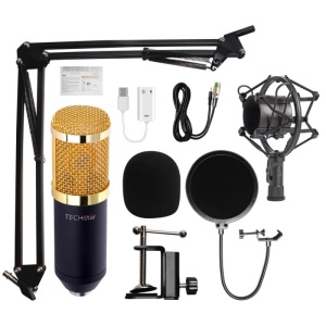 Microfon Profesional de Studio, Techstar® BM800 Condenser, Stand Inclus pentru Inregistrare Vocala, Streaming, Gaming, Podcast, Vlog, Gold - Img 1