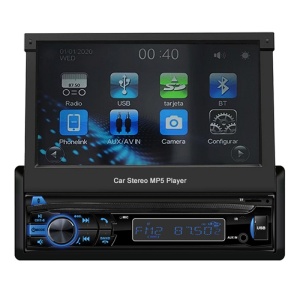 Mp5 Player Auto 1 DIN Techstar® 7100, Ecran Retractabil 7 Inch, Touchscreen, Bluetooth, USB, AUX, TF Card, MirrorLink, Navigatie, Negru - Img 1