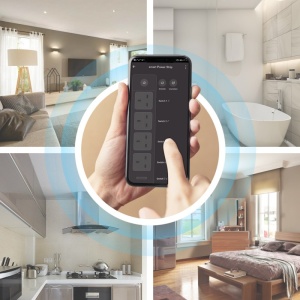 Prelungitor priza smart Techstar A26 wireless 2.4GHz vedere de sus cu prize si porturi USB