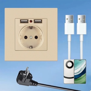 Priza auriu cu USB folosita pentru incarcare telefon si laptop