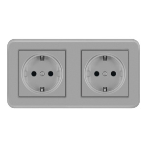Priza Dubla De Perete Incastrata Techstar® TS-PC, 110-250V, 16A, Ignifuga, 80x151mm, Gri