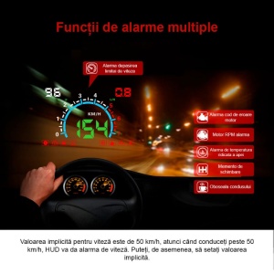 Proiector informatii de bord pe parbriz, Head Up Display Techstar® OBD II E350, display 5,8 inch, proiectie afisaj bord pe parbriz, temperatura apa, viteza, turatii, consum, baterie - Img 6
