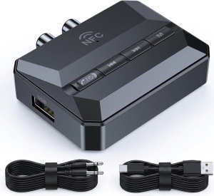 Receiver Audio Bluetooth 5.3 cu NFC Techstar T59, Microfon Hands-Free, AUX 3.5 mm, RCA, USB, Card TF, Type-C 5V, pentru Auto, Boxe si Amplificator