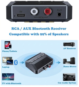 Receiver Bluetooth 5.3 cu conexiune wireless rapida si stabila pentru dispozitive audio