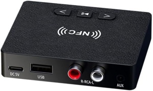 Receiver Audio Bluetooth 6.0 cu NFC, AUX 3.5 mm, RCA, USB, Hi-Fi, raza 10 m, alimentare USB Type-C 5V, adaptor wireless pentru Auto, Boxe si Amplificator