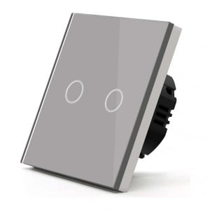 Resigilat Intrerupator Touch Techstar®, Sticla Securizata, Design Modern, Iluminare LED, 2 Faze, Gri - Img 1