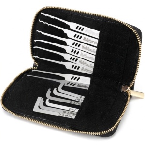 Set 14 Piese Instrumente Lacatuserie Lock Picking, 8 Unelte de Precizie si 6 Chei de Tensionare, Otel Inoxidabil, Trusa pentru Lacate si Incuietori, Husa cu Fermoar - Img 1