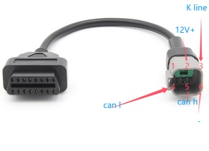 Adaptor OBD2 16 pini female catre 6 pini rotund, prezentare verticala