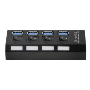 USB Hub Techstar HB4 cu 4 porturi USB 3.0 și butoane individuale On/Off