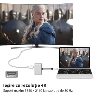 Adaptor Techstar DJ2IN1 conectat la laptop si proiector pentru prezentari