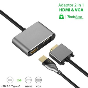 Adaptor USB-C compact Techstar DJ2IN1, usor si portabil pentru calatorii