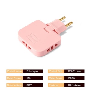 Adaptor triplu priza roz compatibilitate internationala
