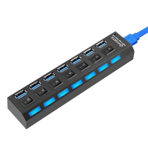 Hub USB Techstar HUBA55 cu cablu integrat si design slim, negru