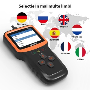 Dispozitiv diagnosticare auto Techstar V317 cu meniu afișat pe ecran