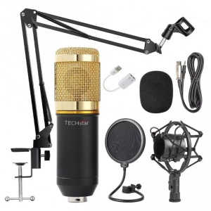Microfon Profesional de Studio, Techstar® BM800 Condenser, Stand Inclus pentru Inregistrare Vocala, Streaming, Gaming, Podcast, Vlog, Gold - Img 10