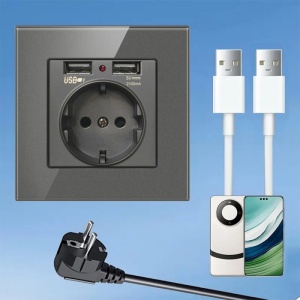 Priza gri cu USB folosita pentru incarcare telefon si laptop