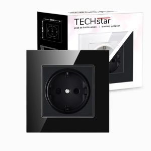 priza Techstar Crystal TS1 negru onyx cu rama montata si cutie ambalaj