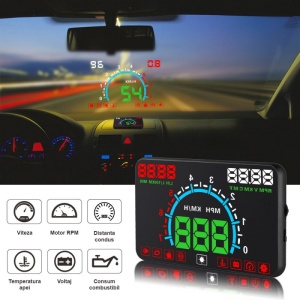 Proiector informatii de bord pe parbriz, Head Up Display Techstar® OBD II E350, display 5,8 inch, proiectie afisaj bord pe parbriz, temperatura apa, viteza, turatii, consum, baterie - Img 7