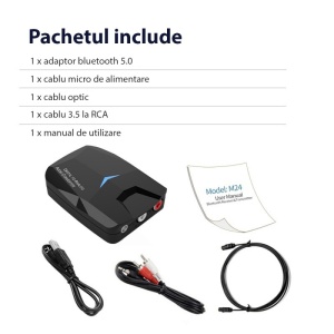 Resigilat Convertor Audio Digital la Analog Techstar® M24, Compatibil Bluetooth 5.0, Cablu audio optic la RCA, Negru - Img 6