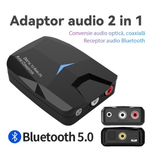 Resigilat Convertor Audio Digital la Analog Techstar® M24, Compatibil Bluetooth 5.0, Cablu audio optic la RCA, Negru - Img 7