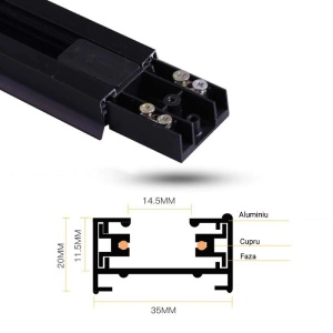 sina aluminiu neagra pentru montaj spoturi LED Techstar