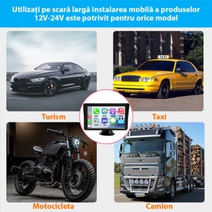 Sistem Multimedia Techstar® Apple Carplay/Android 7094P, Ecran Tactil, 7 Inch 1080P Full HD, Bluetooth, Mirror Link/Card TF/USB/AUX, Negru - Img 8