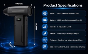 Suflanta Techstar cu 5 trepte de putere, display digital si incarcare USB-C
