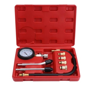 Conținut set – tester compresie 0–20 bar în cutie cu accesorii