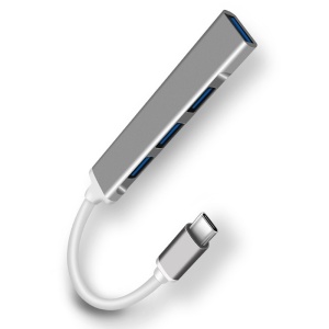 Hub USB Techstar aluminiu argintiu cu patru porturi USB 3.0 si cablu Type-C