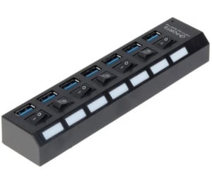 USB Hub Techstar® HB6, 3.0 High Speed, 7 Port USB 3.0, Buton On/Off, Conexiune USB 3.0 de mare viteza - Img 1