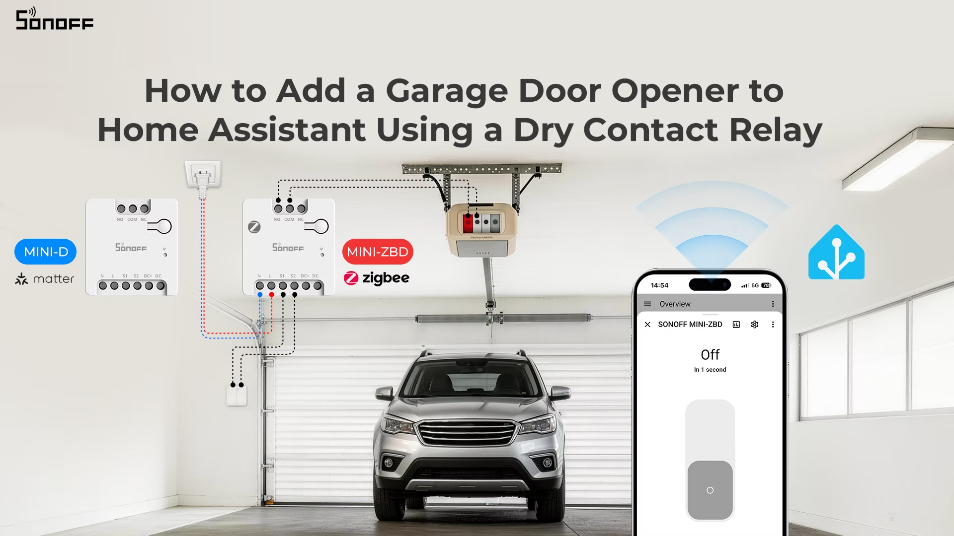 Ghid Sonoff: Cum să adaugi o automatizare de poartă de garaj în Home Assistant folosind un releu cu contact uscat (Dry Contact)