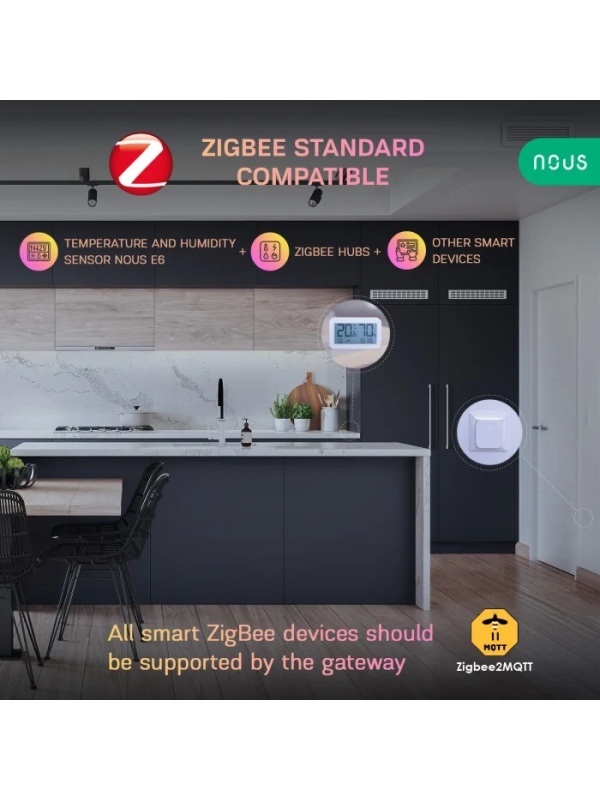 Senzor Smart de Temperatura si Umiditate Nous cu afisaj E6, LCD, ZigBee - Img 3