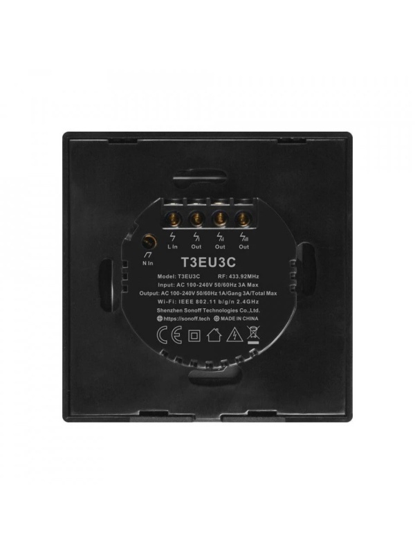 Smart touch switch Sonoff T3 EU TX, Wireless + RF 433, 3 channels, iOS/Android compatible, Amazon Alexa/Google Assistant, glass, Black - Img 3