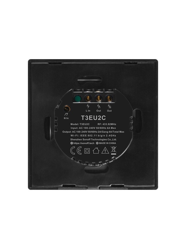 Smart touch switch Sonoff T3 EU TX, Wireless + RF 433, 2 channels, iOS/Android compatible, Amazon Alexa/Google Assistant, glass, Black - Img 4