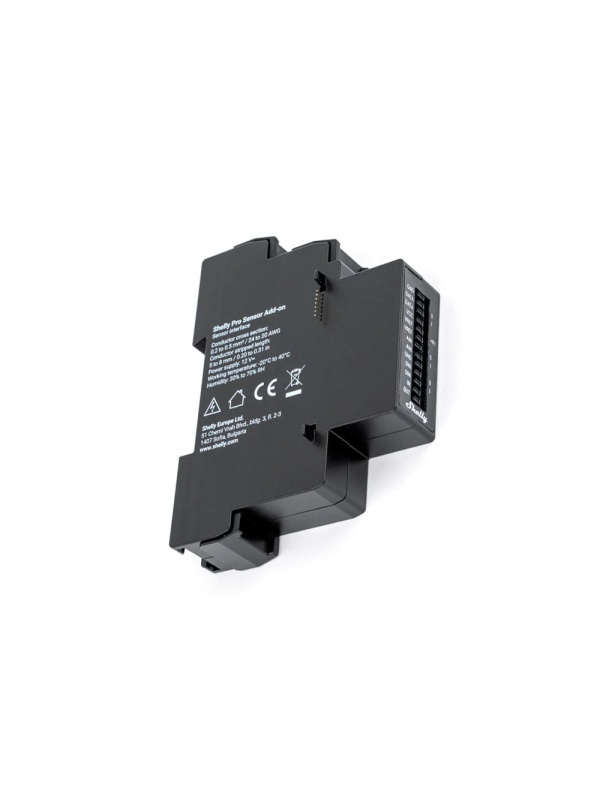 Erweiterungsmodul Shelly Pro Sensor Add-on, DIN-Hutschiene, 2 analoge Eingänge 0-10 V, 2 digitale Eingänge, 2 Schnittstellen 1-Wire und SSR-Relaisausgang, für Shelly Pro Geräte - Img 3