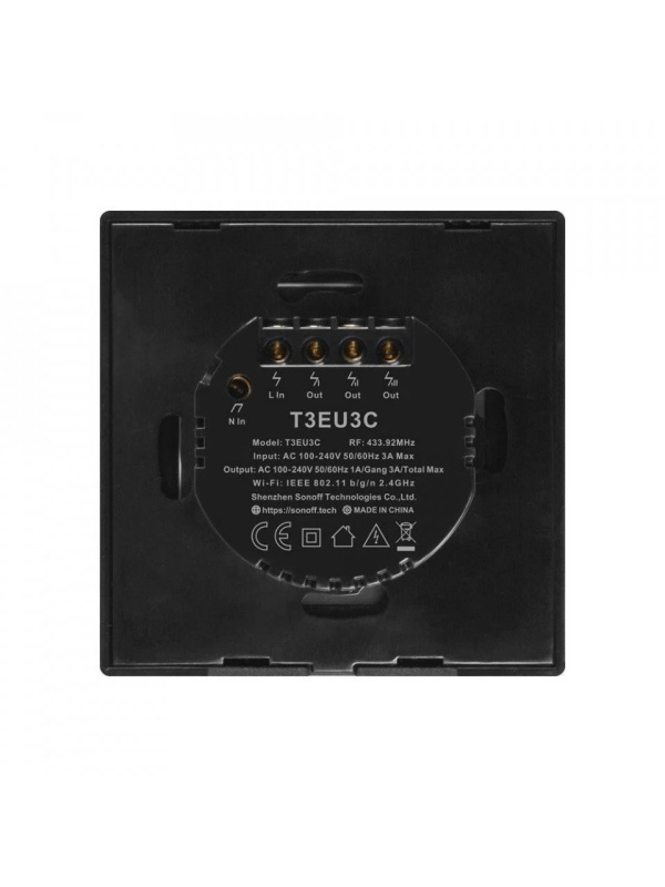 Resigilat Intrerupator inteligent cu touch Sonoff T3 EU TX, Wireless + RF 433, 3 canale, compatibil iOS/Android, Amazon Alexa/Google Assistant, sticla, Negru - Img 3