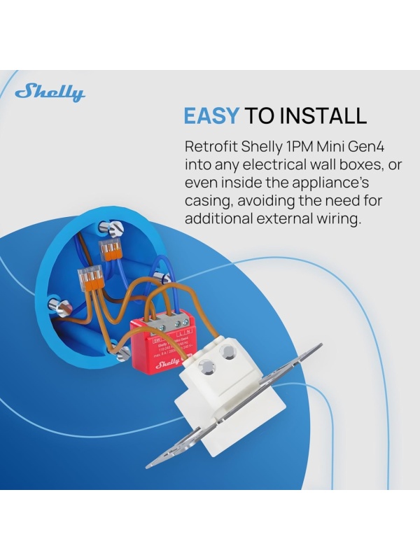 Resigilat Pachet 2x Shelly 1PM Mini Gen4 – Releu inteligent WiFi, Zigbee, Matter, Bluetooth cu masurare consum - Img 3