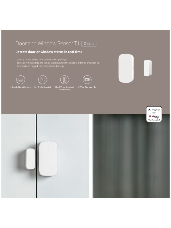 Senzor de geam/usa Aqara Door and Window Sensor T1, Zigbee, Apple HomeKit - Img 6