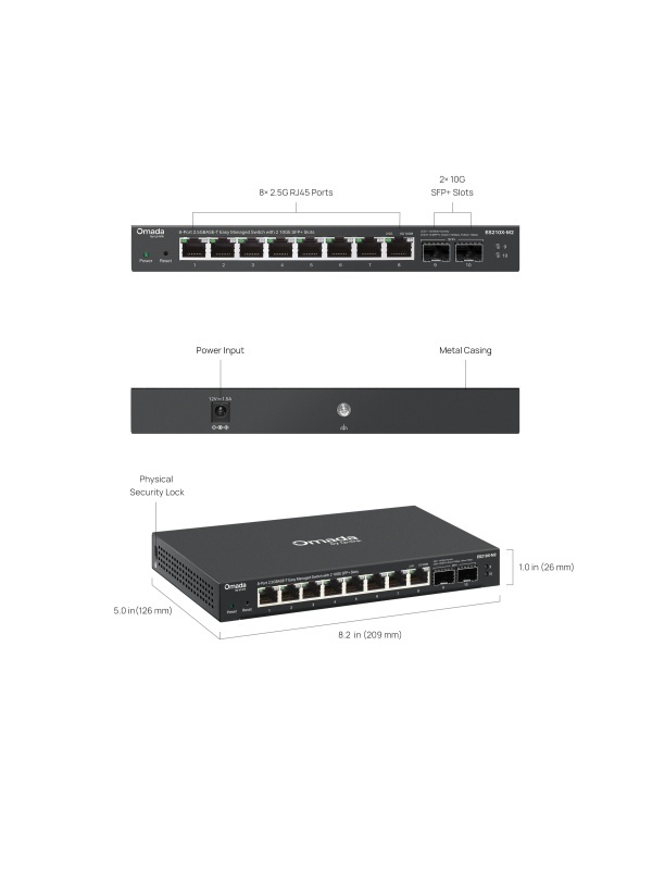 TP-Link Omada ES210X-M2 – Switch Smart Managed cu 8 Porturi 2.5G Multi-Gigabit și 2 Porturi 10G SFP+, Gestiune Centralizată Omada SDN - Img 2