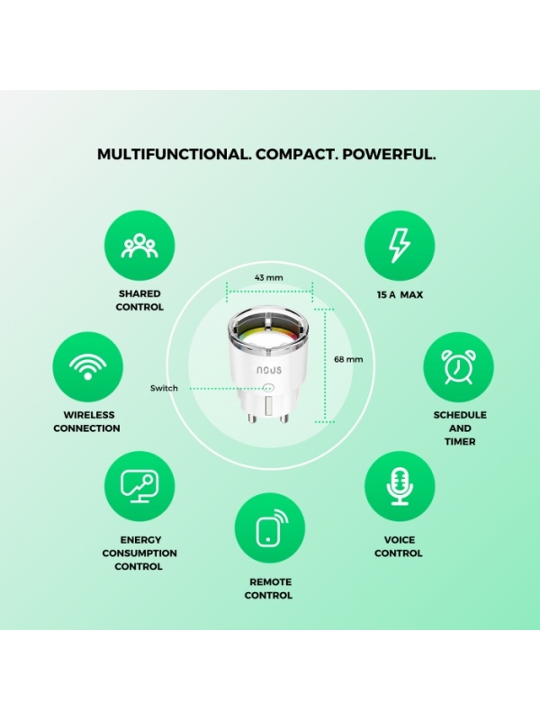 NOUS A1Z WiFi smart socket, 16A - ZigBee 3.0, energy monitoring - Img 2