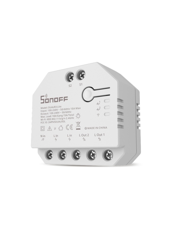 Resigilat Releu inteligent Sonoff Dual R3 Lite , Wireless, 2 canale, Alb - Img 2
