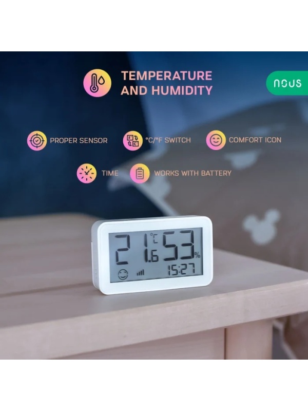 Senzor Smart de Temperatura si Umiditate Nous cu afisaj E6, LCD, ZigBee - Img 2
