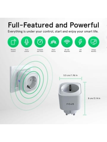 Nous A7 smart socket, Wi-Fi, 16 A/3680W, surge protection, voice control, Google Assistant compatible, amazon alexa - Img 3